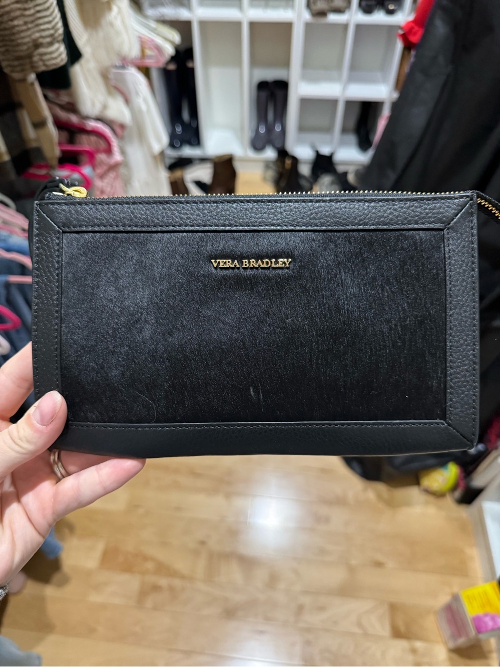 Vera Bradley Black Zip-Around Wallet with Gold Logo